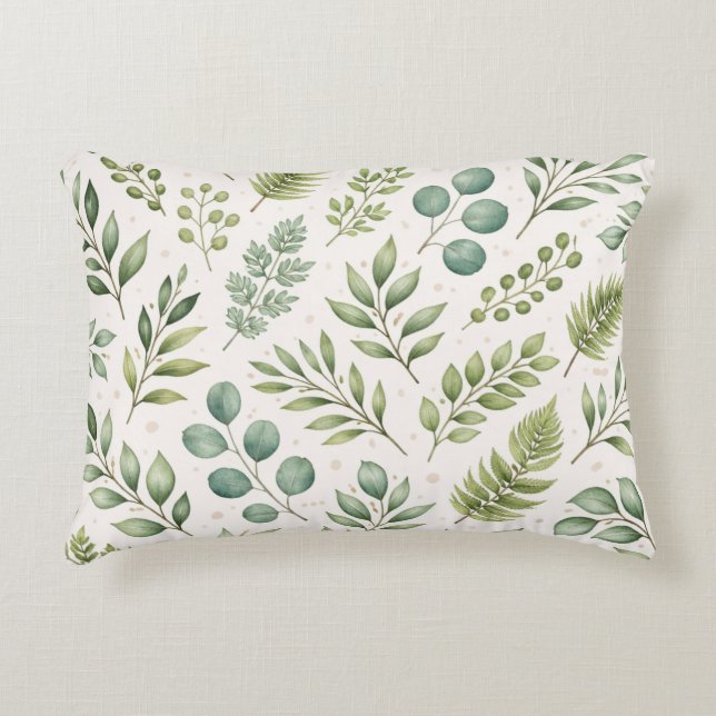 Aquarell-Grünmuster | Botanische Blätter Dekokissen (Vorderseite)