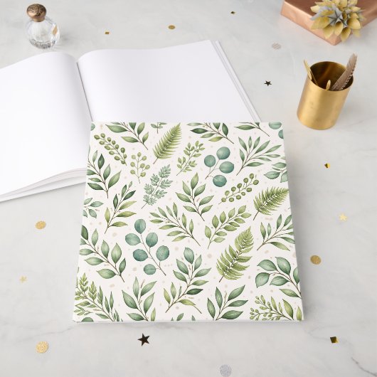 Aquarell-Grünmuster | Botanische Blätter Gästebuch (Vorderseite offen)