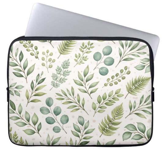 Aquarell-Grünmuster | Botanische Blätter Laptopschutzhülle (Vorderseite)