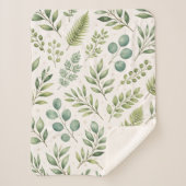 Aquarell-Grünmuster | Botanische Blätter Sherpadecke (Vorderseite)