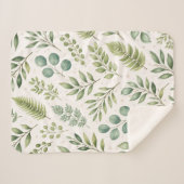 Aquarell-Grünmuster | Botanische Blätter Sherpadecke (Vorderseite (Horizontal))