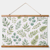 Aquarell-Grünmuster | Botanische Blätter Wandteppich Mit Holzrahmen (Vorne)