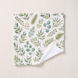 Aquarell-Grünmuster | Botanische Blätter Waschlappen