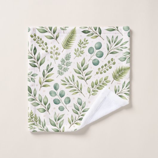 Aquarell-Grünmuster | Botanische Blätter Waschlappen (Waschlappen)