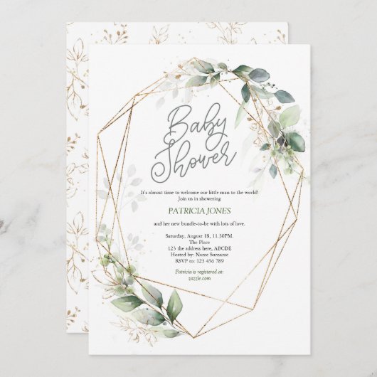 Aquarell, Grünpflanzen, Gender Neutral Baby Dusche Einladung (Vorne/Hinten)