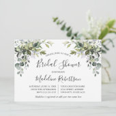 Aquarell Grünpflanzen Kalligrafie Blaues Brautpart Einladung (Stehend Vorderseite)