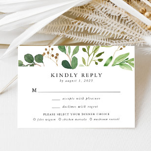 Aquarell-Grünpflanzen-Menüwahl-Hochzeit RSVP Karte