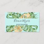 Aquarell Grünpflanzen Palm Blätter Goldene Tropen  Visitenkarte (Vorderseite)