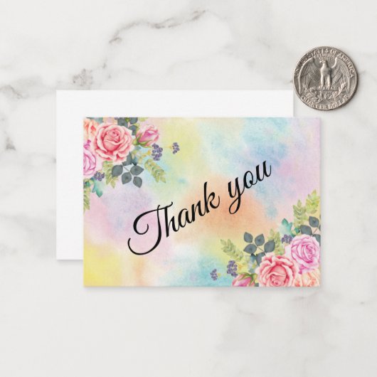 Aquarell Grünpflanzen Rosa Blume Mitteilungskarte (Vorderseite/Rückseite Beispiel)