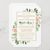 Aquarell Grünpflanzen Rosen Gold Brautparty Einladung (Vorne/Hinten)