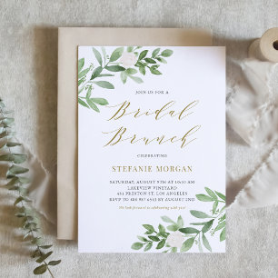 Aquarell Grünpflanzen und Blume Bridal Brunch Einladung