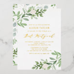 Aquarell Grünpflanzen und weiße Blume Bat Mitzvah Folieneinladung<br><div class="desc">Laden Sie Familie und Freunde mit dieser grünen Goldfolie gepresste Fledermaus Mitzvah Einladung. Diese Fledermausmitzvah-Einladung enthält Aquarellbilder von grünem Blattwerk, weißen Blume und passendem Grünmuster. Personalisieren Sie diese durch Hinzufügen von Namen, Datum, Uhrzeit, Veranstaltungsort und anderen Veranstaltungsdetails. Diese Fledermausmitzvah Einladung ist perfekt für Frühjahr und Garten Fledermaus Mitzvahs. Diese Einladung...</div>