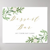 Aquarell Grünpflanzen und weiße Blume Dessert Bar Poster (Vorne)