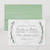 Aquarell Grünpflanzen & Weißer Marmor Save the Dat Date (Vorne/Hinten)