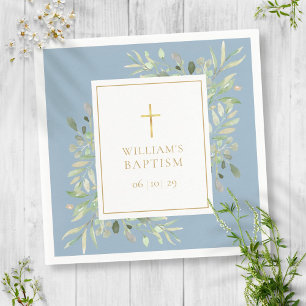 Aquarell-Grüntaufe Christening Dusty Blau Serviette