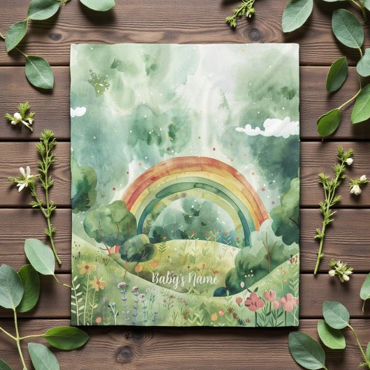Aquarell-Grüntöne-Regenbogen Fleecedecke