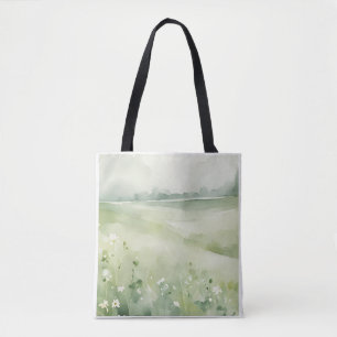 Aquarell-Grünwiesen-Landschaft-Wildblumen-Tasche  Tasche