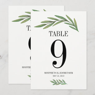 Aquarell-Grünzeug-Blatt-Hochzeit-Tischnummer-Karte Einladung