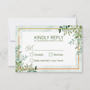 Aquarell Grünzeug Blätter Hochzeit RSVP Karte