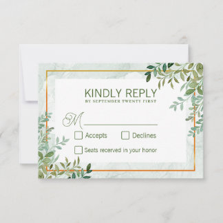 Aquarell Grünzeug Blätter Hochzeit RSVP Karte