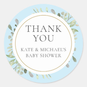 Aquarell Grünzeug Blaue Babyparty Dankeschön Runder Aufkleber
