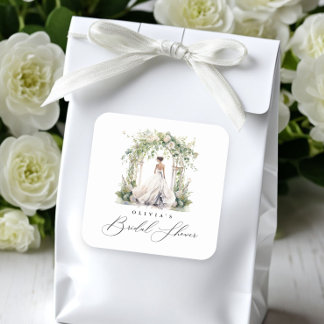 Aquarell-Grünzeug-Blumen-Brautjungfernparty Quadratischer Aufkleber