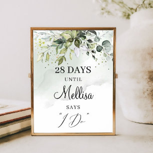 Aquarell Grünzeug Foliage Boho Countdown Schild