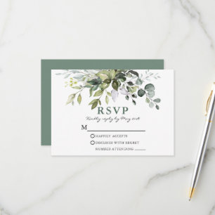 Aquarell-Grünzeug-Hochzeit Salbeigrün RSVP Karte
