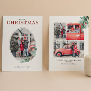 Aquarell Grünzeug Rote Beeren Oval Foto Feiertagskarte