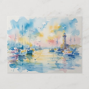 Aquarell-Hafen-Grußkarte Postkarte