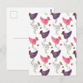 Aquarell-Hahn-Blumenmuster Postkarte (Vorne/Hinten)