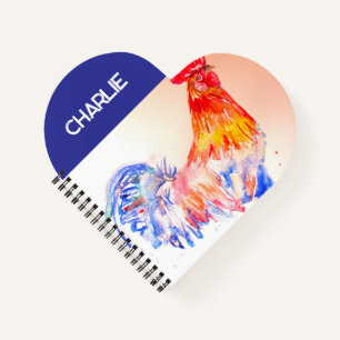 Aquarell-Hahn-Huhn-Kinder-Jungen-Notizbuch Notizblock