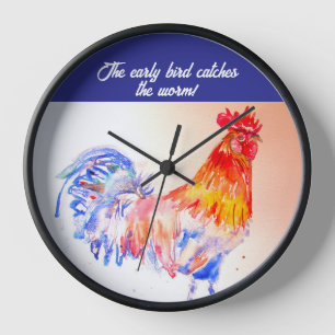 Aquarell Hahn Huhn Vogel Bauernhof Jungen Uhr