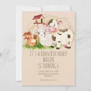 Aquarell Hahn Scheunen Tiere Bauernhof Geburtstag Einladung