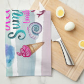 Aquarell-hallo Sommer-Monogramm-Strand-Streifen Geschirrtuch (Viertel Falte)