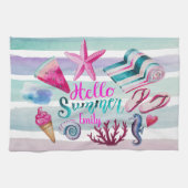 Aquarell-hallo Sommer-Monogramm-Strand-Streifen Geschirrtuch (Horizontal)