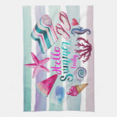 Aquarell-hallo Sommer-Monogramm-Strand-Streifen Geschirrtuch (Vertikal)