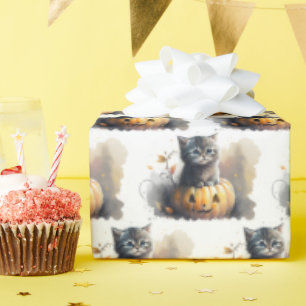 Aquarell-Halloween-Kätzchen in einem Kürbis Geschenkpapier