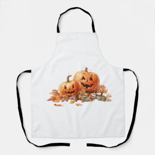 Aquarell-Halloween-Kürbisse mit Herbstlaub O Schürze