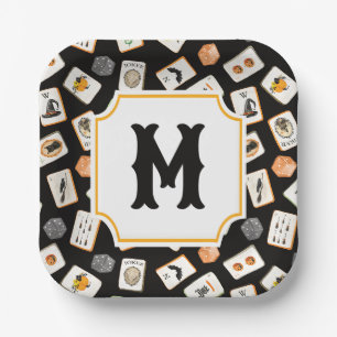 Aquarell-Halloween-Mahjong-Kacheln Monogramm Pappteller