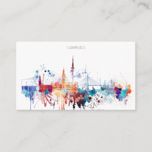 Aquarell-Hamburg-Skyline Visitenkarte (Vorderseite)