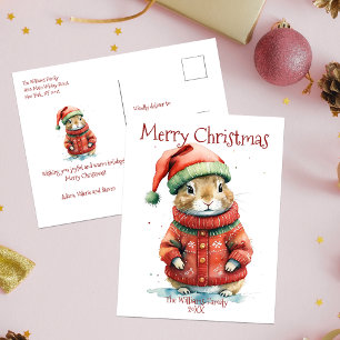 Aquarell-Hamster in Pullover-Familien-Weihnachten Feiertagspostkarte