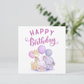 Aquarell Happy Birthday Niedlich Baby Party Tiere Karte (Stehend Vorderseite)