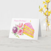 Aquarell Happy Geburtstag Rosa Zuckerguss Kuchen Karte (Gelbe Blume)