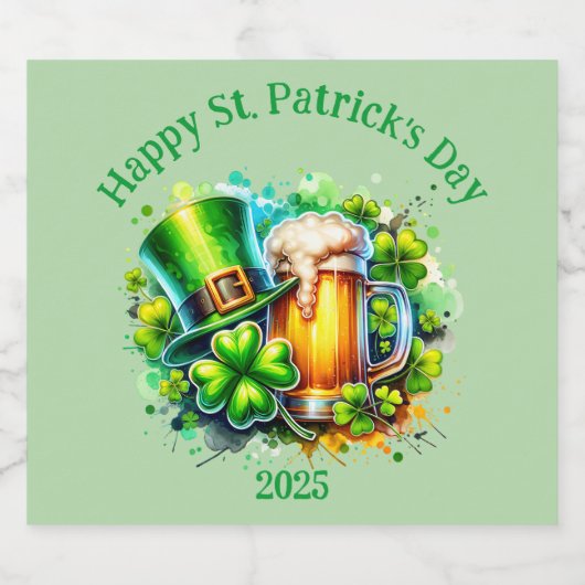 Aquarell Happy St. Patrick's Day Party Accessoire Bierflaschenetikett (Einzelnes Label)