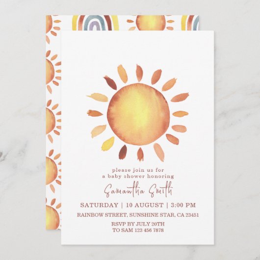 Aquarell Happy Yellow Sunshine Baby Dusche Einladung (Vorne/Hinten)