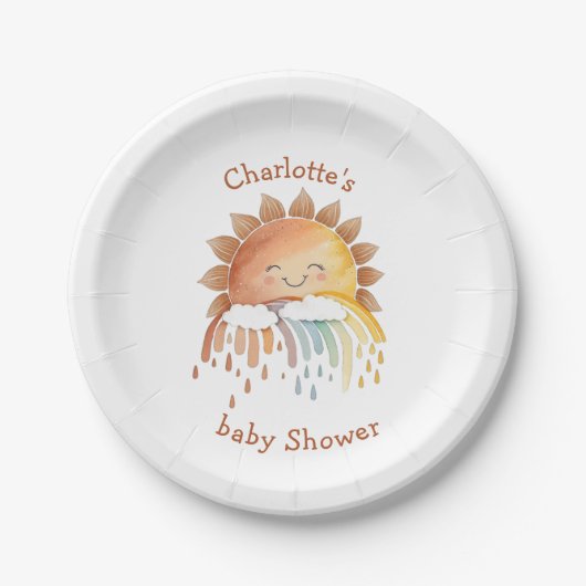 Aquarell Happy Yellow Sunshine Baby Dusche Pappteller (Vorderseite)