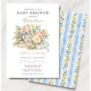 Aquarell-Häschen mit blauem Schleife Baby Shower Einladung