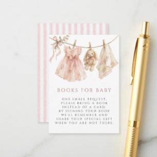 Aquarell-Häschen-Rosa-Schleife-Bücher für Baby Begleitkarte