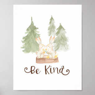 Aquarell-Häschen Waldtiere Sei freundlich Kinderzi Poster